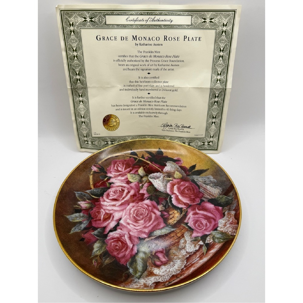 Grace de Monaco Rose Plate Franklin‎ Mint Heirloom Roses 24K Gold Trim